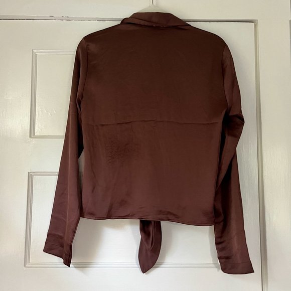 Y2K Express Chocolate Brown Satiny Button Down Shirt - Picture 4 of 5